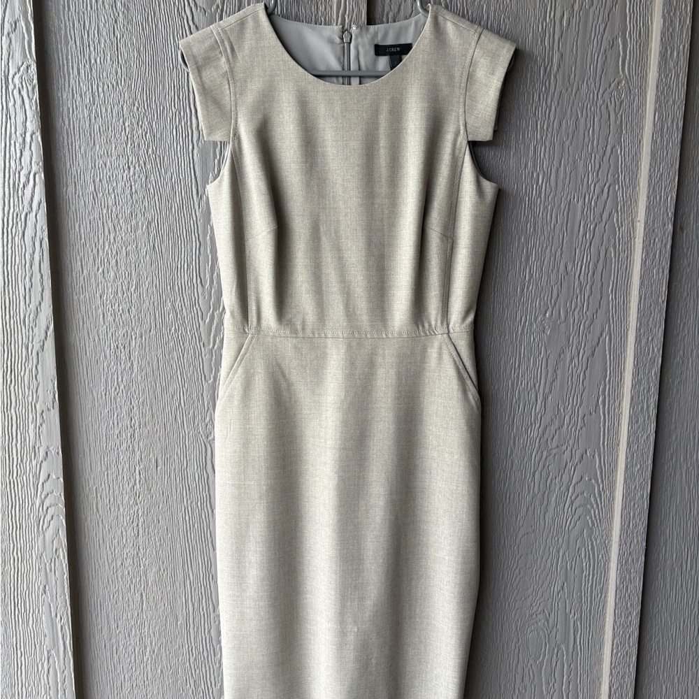 J. Crew Light Gray Cap-Sleeve Midi Sheath Dress